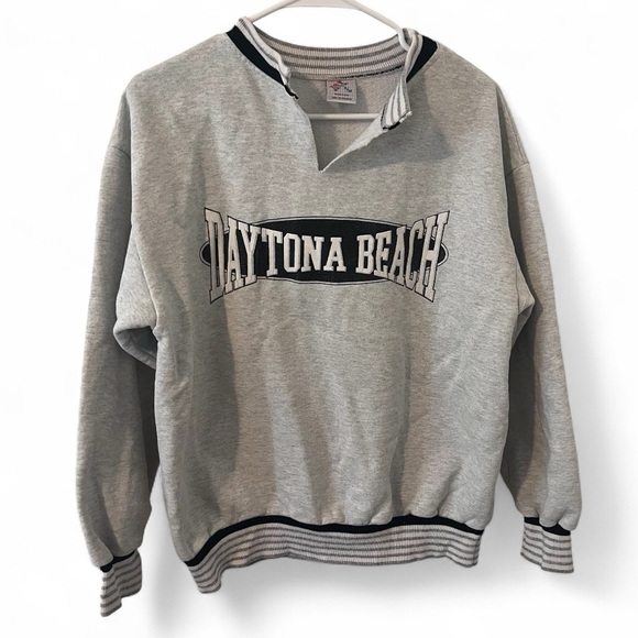 Esy Tops - Vintage Daytona Beach Pullover Split Crewneck Sweatshirt Gray Unisex S / M